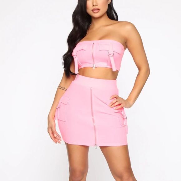 Fashion Nova Tops - Fashion Nova set skirt and top strapless cargo